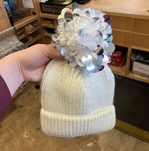 Nwt Eugenia Kim White Knit Beanie with Sequin Pom